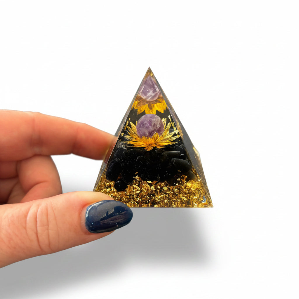 Black Obsidian Chip Amethyst Sphere Pyramid