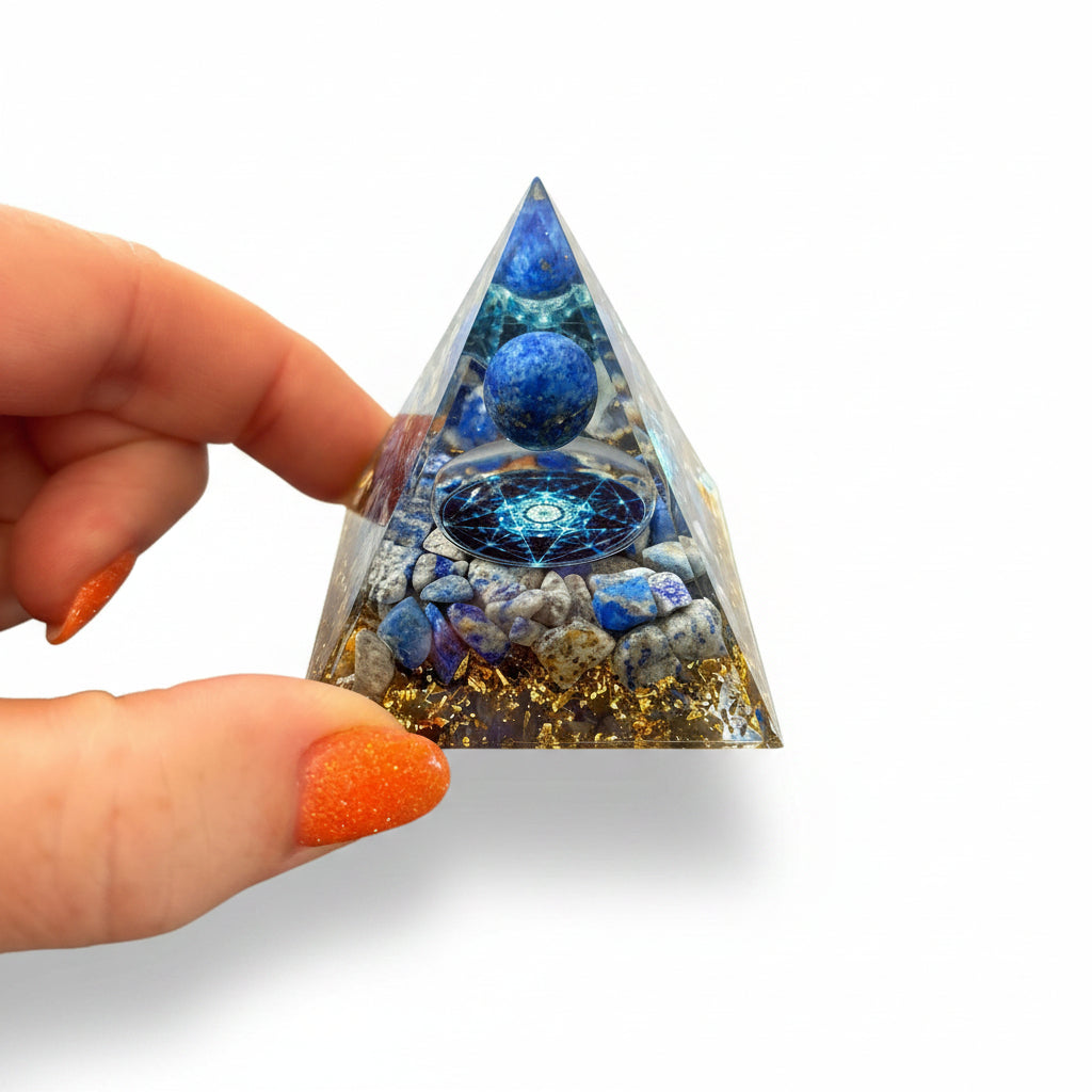 50mm Lapis Lazuli Chip with Lapis Lazuli Sphere Resin Pyramid