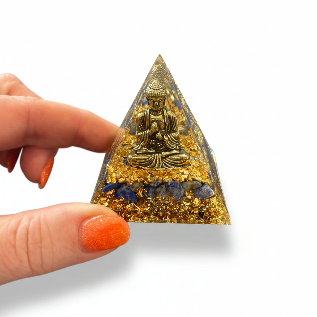 50mm Lapis Lazuli Chip with Buddha Resin Pyramid