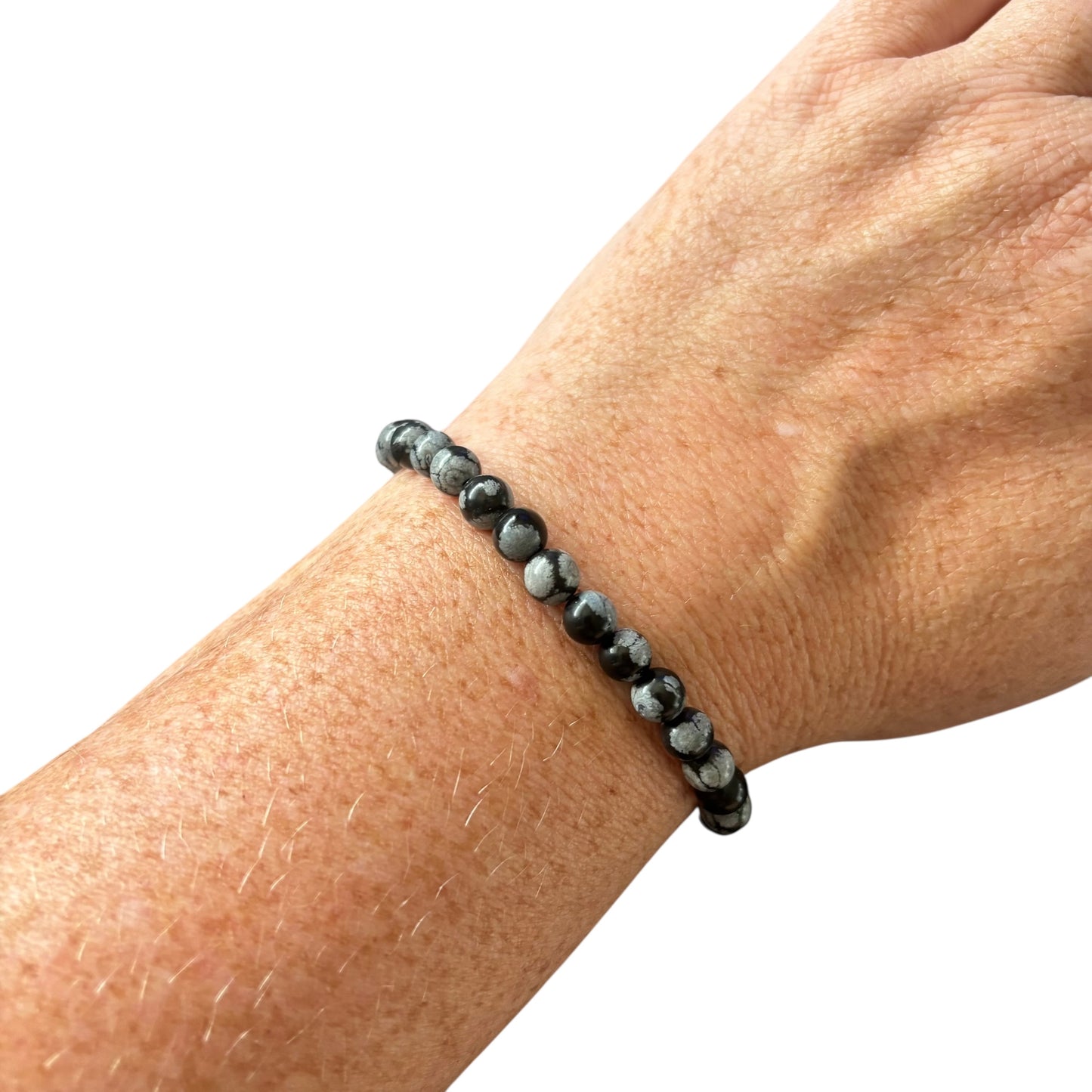 6mm Snowflake Obsidian Bracelet
