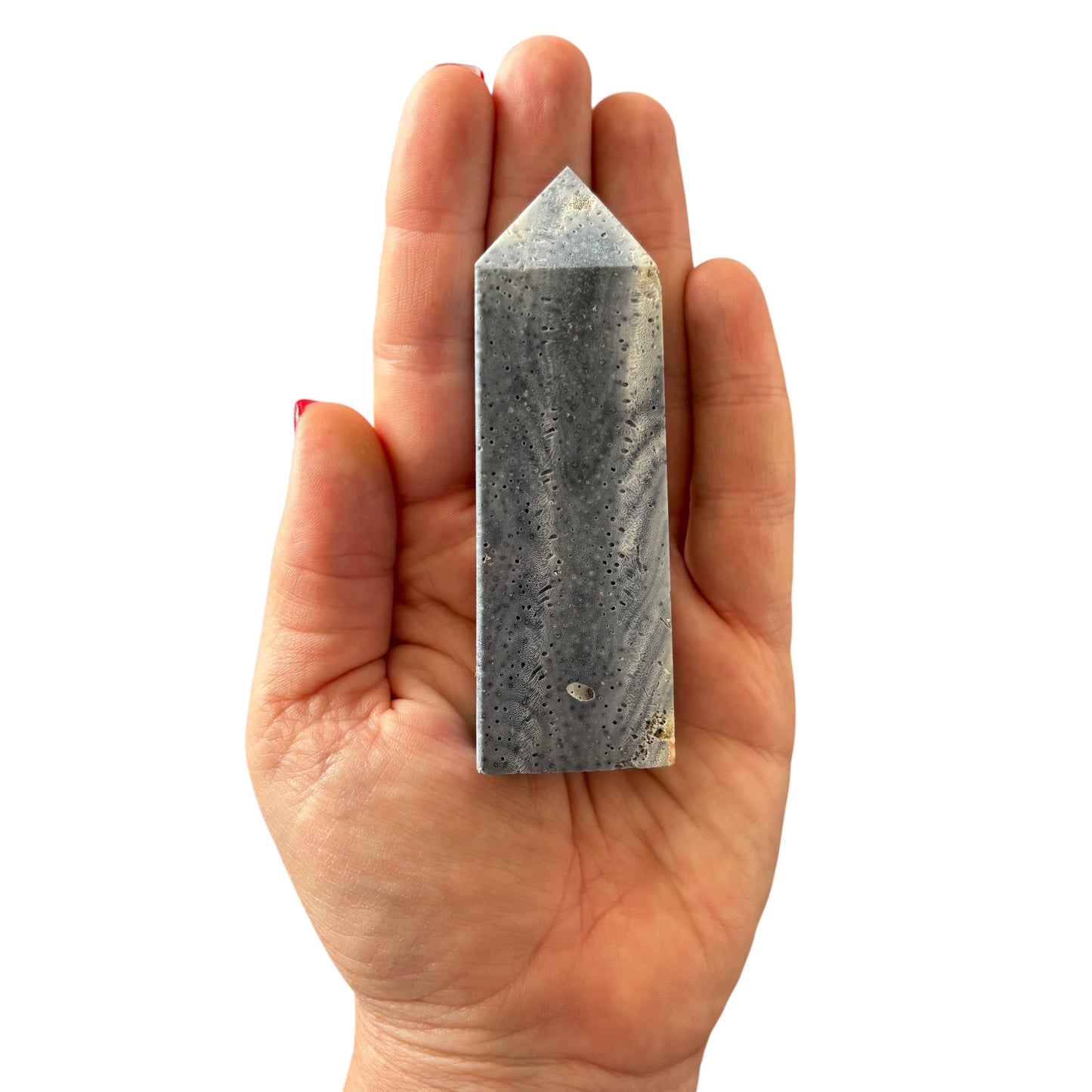 95mm Blue Coral Jade Fossill Point