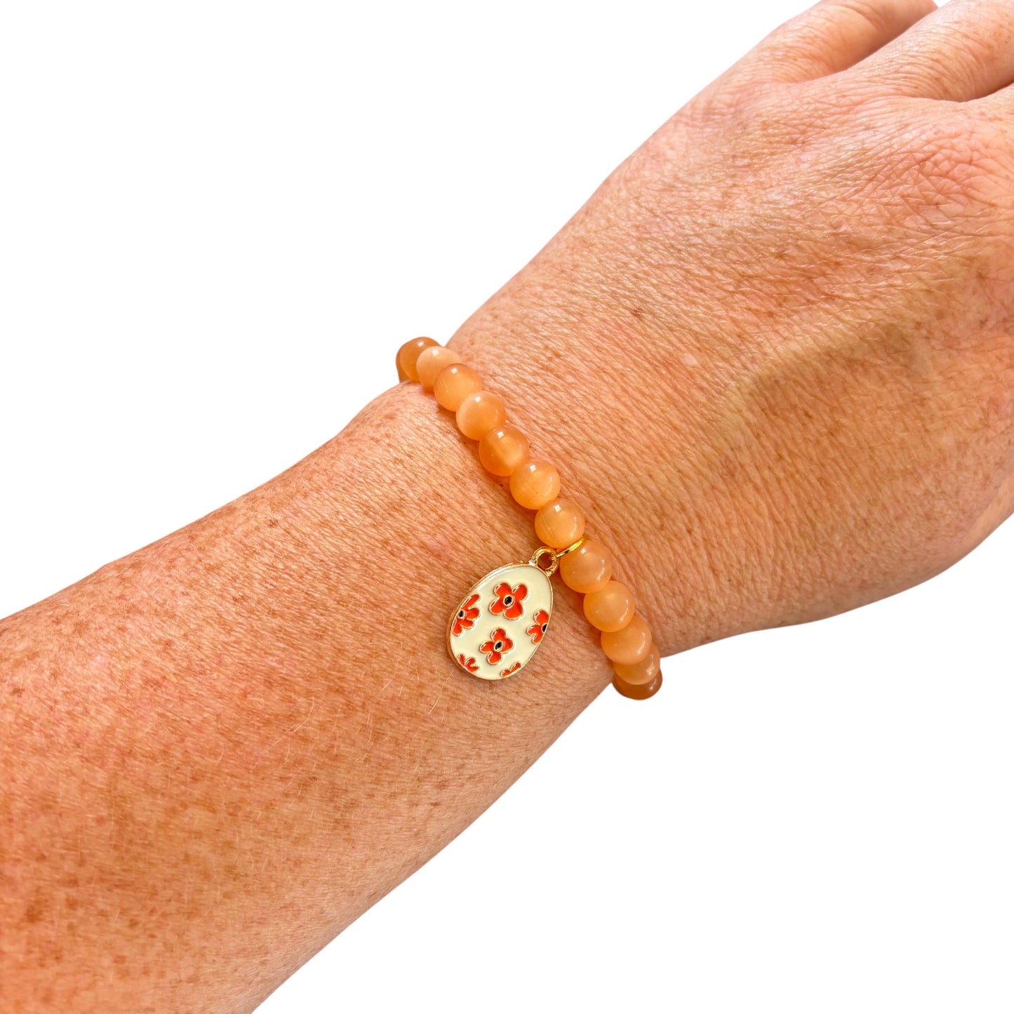 8mm Easter Orange Cats Eye Bracelet