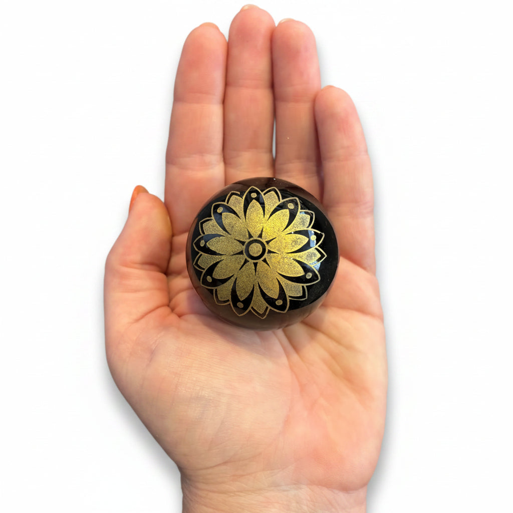 48mm Black Obsidian Gold Flower Sphere