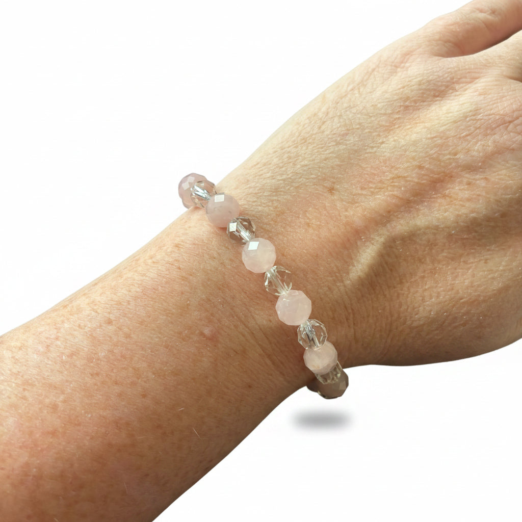 Rose Quartz & Clear Quartz Bead Bracelet