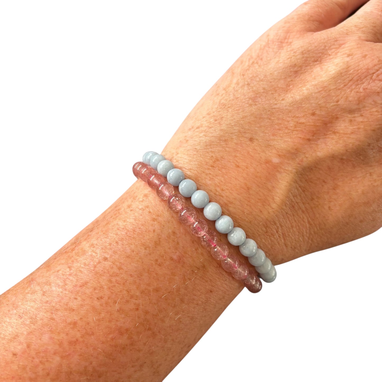 6mm Cancer Strawberry Quartz&Angelite Bracelet Set