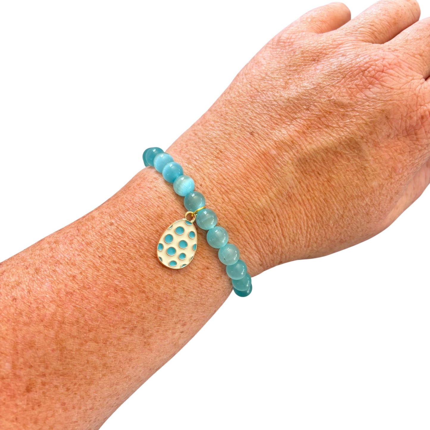 8mm Easter Light Blue Cats Eye Bracelet