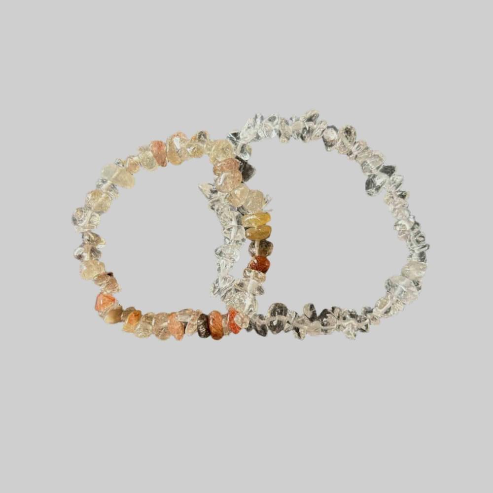 Clear Quartz & Rutile Quartz Chip Bracele