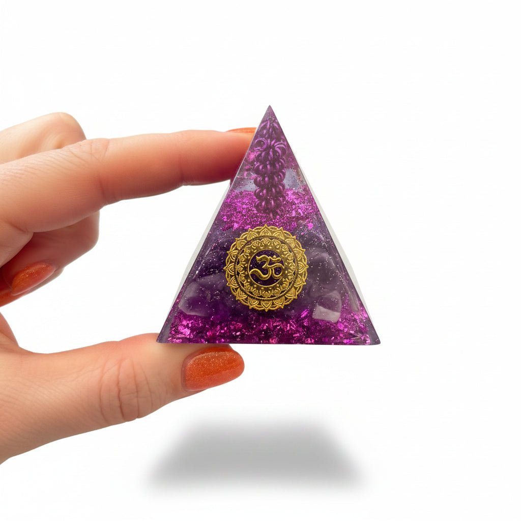 50mm Amethyst Chip with Purple Coil Resin Pyramid