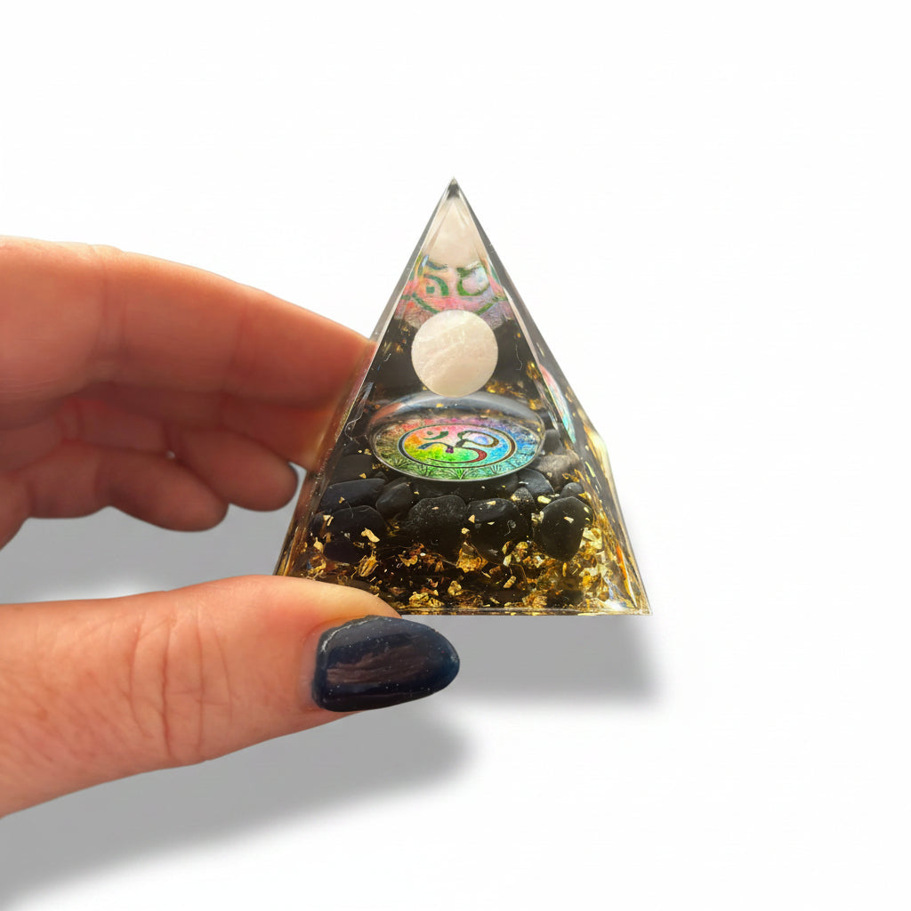 Black Obsidian Clear Quartz Sphere Pyramid