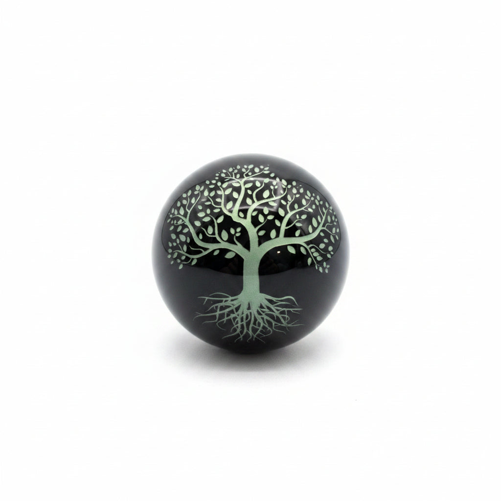 48mm Black Obsidian Green Tree of Life Sphere