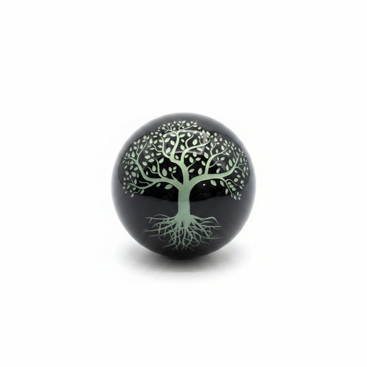 48mm Black Obsidian Green Tree of Life Sphere