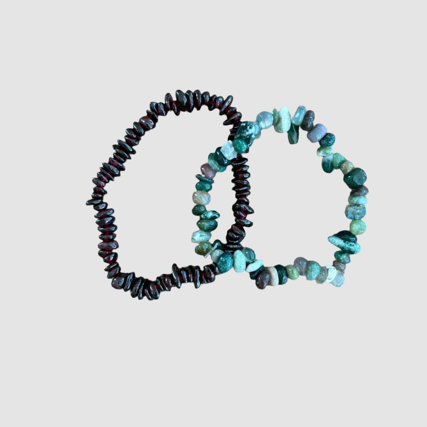 Bracelet Set of 2 Garnet & Moss Agate