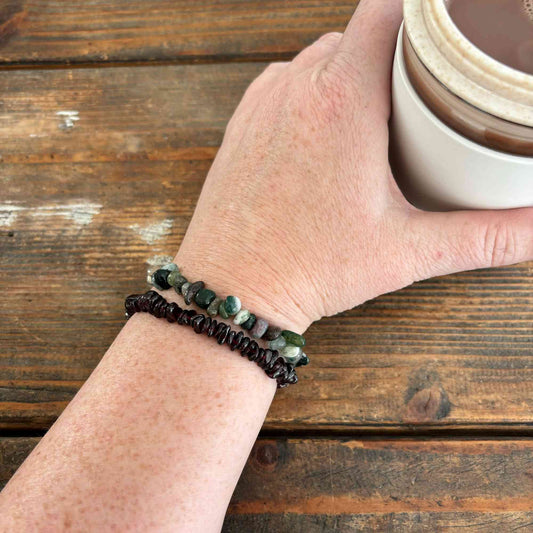 Bracelet Set of 2 Garnet & Moss Agate