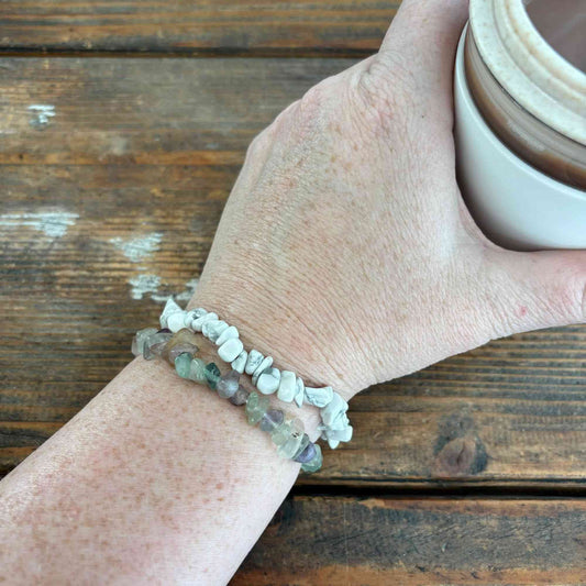 Bracelet Set of 2 Howlite & Fluorite