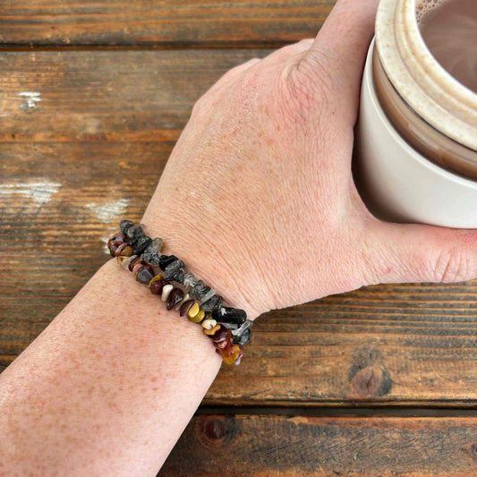Bracelet Set of 2 Mookaite & Black Tourmaline