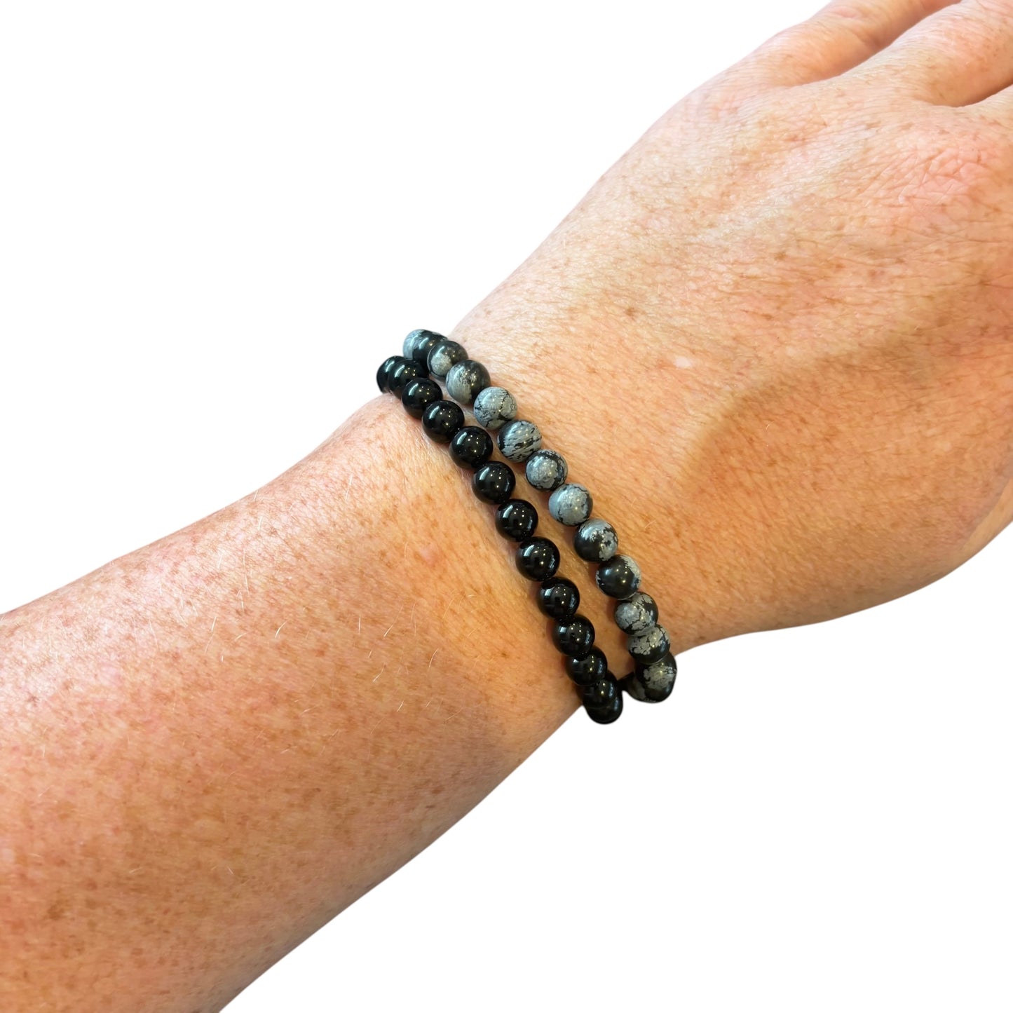 6mm Protection & Grounding Black Tourmaline&Snowflake Obsidian Bracelet Set