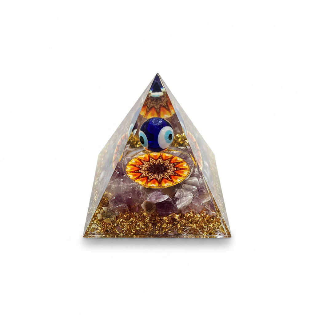 50mm Amethyst Chip with Evil Eye Resin Pyramid