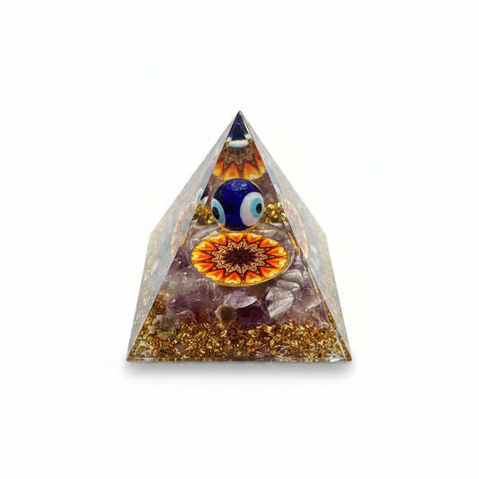 50mm Amethyst Chip with Evil Eye Resin Pyramid