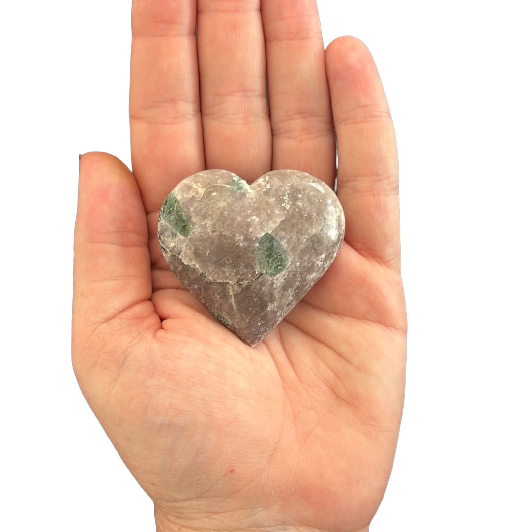 70g Lepidolite w. Green Tourmaline Heart