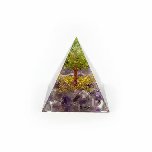50mm Amethyst Chip with Peridot Tree Resin Pyramid