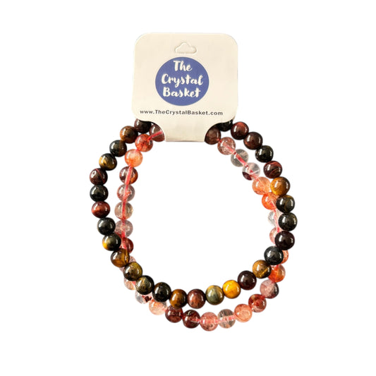 6mm Aries Fire Quartz&Mixed Tiger Eye Bracelet Set