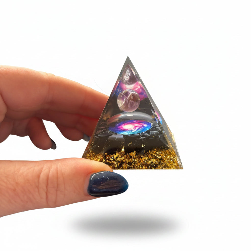 Black Obsidian Amethyst Sphere Pyramid