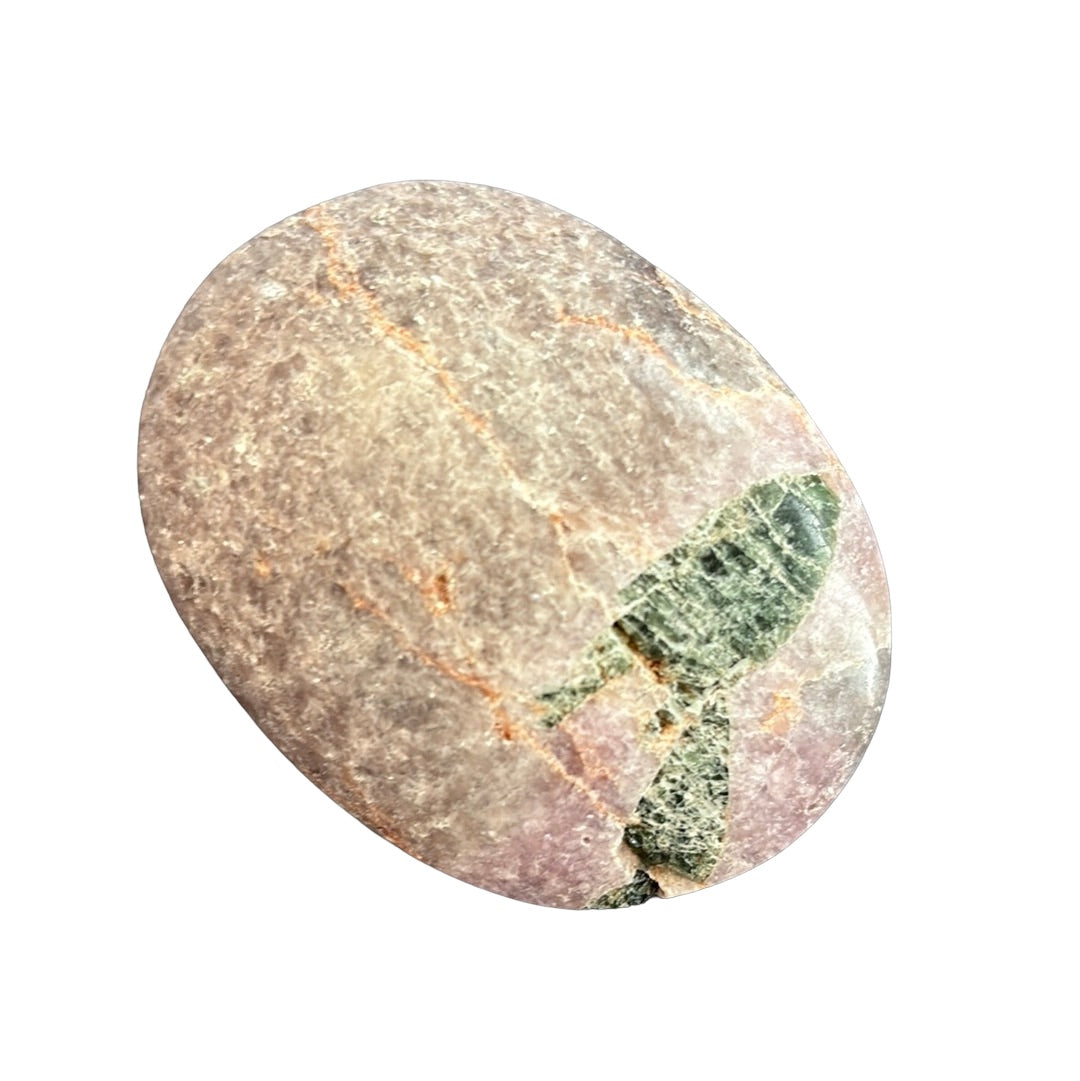 131g Lepidolite with Green Tourmaline Palm Stone