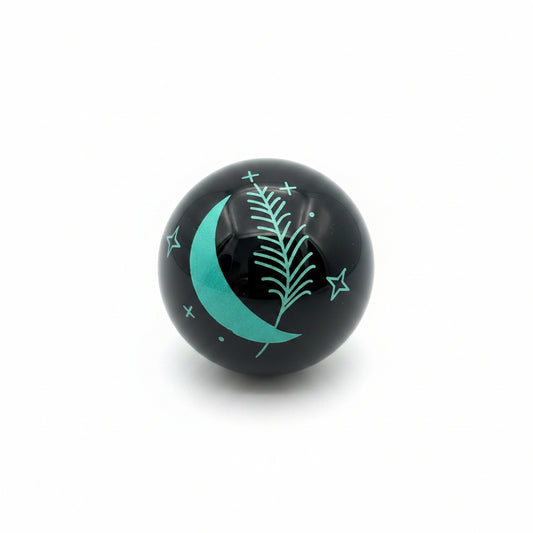 48mm Black Obsidian Green Moon & Feather Sphere