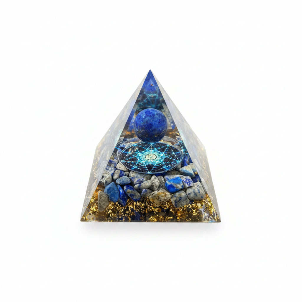 50mm Lapis Lazuli Chip with Lapis Lazuli Sphere Resin Pyramid