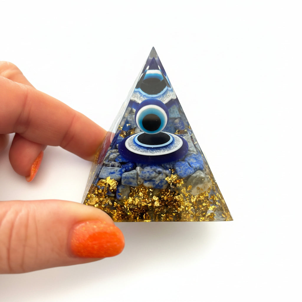 50mm Lapis Lazuli Chips with Evil Eye Resin Pyramid