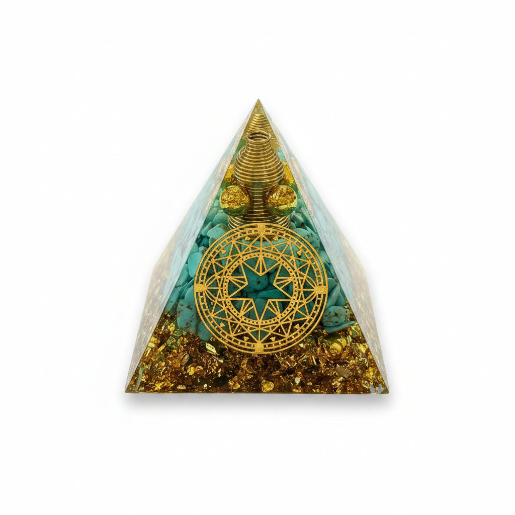 50mm Turquoise Chips with Gold Star Resin Pyramid