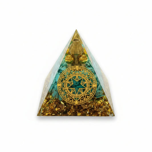 50mm Turquoise Chips with Gold Star Resin Pyramid