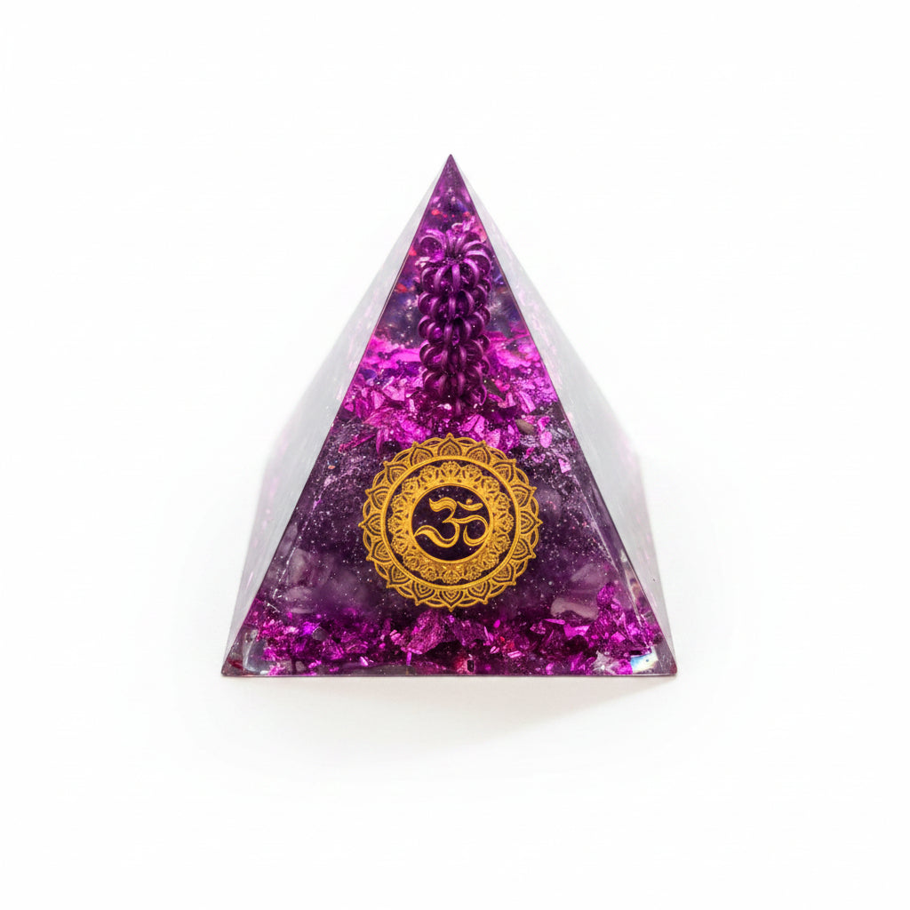 50mm Amethyst Chip with Purple Coil Resin Pyramid