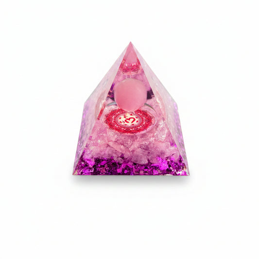 50mm Rose Quartz Chips with Rose Quartz Sphere Resin Pyramid