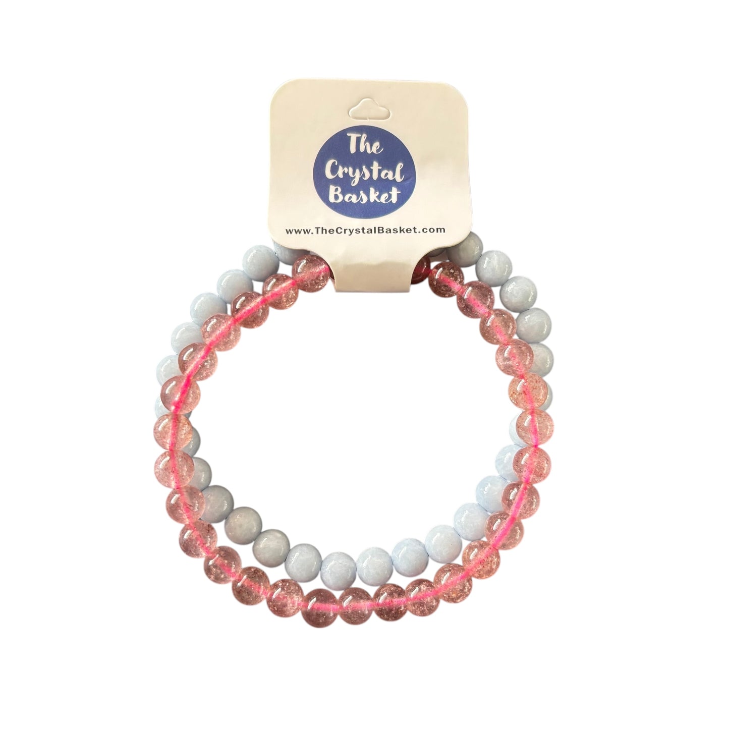 6mm Cancer Strawberry Quartz&Angelite Bracelet Set