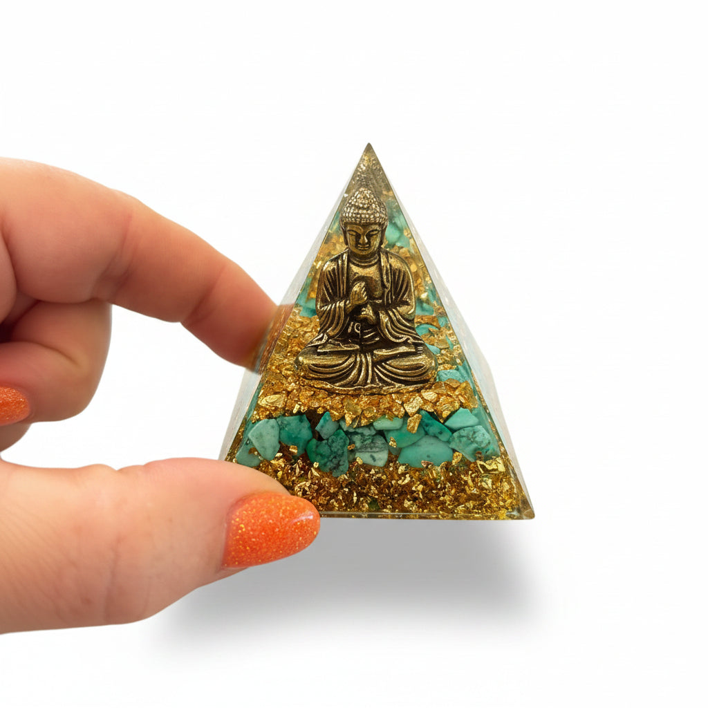 50mm Turquoise Chips with Buddha Resin Pyramid