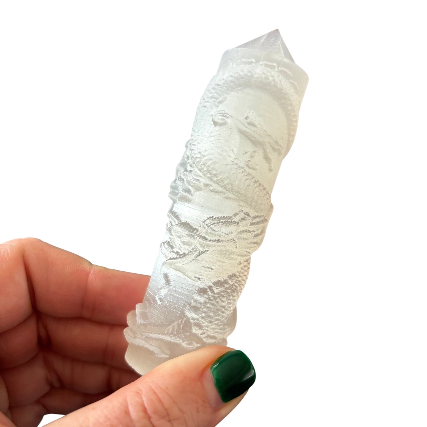 104mm Selenite Dragon carved Point
