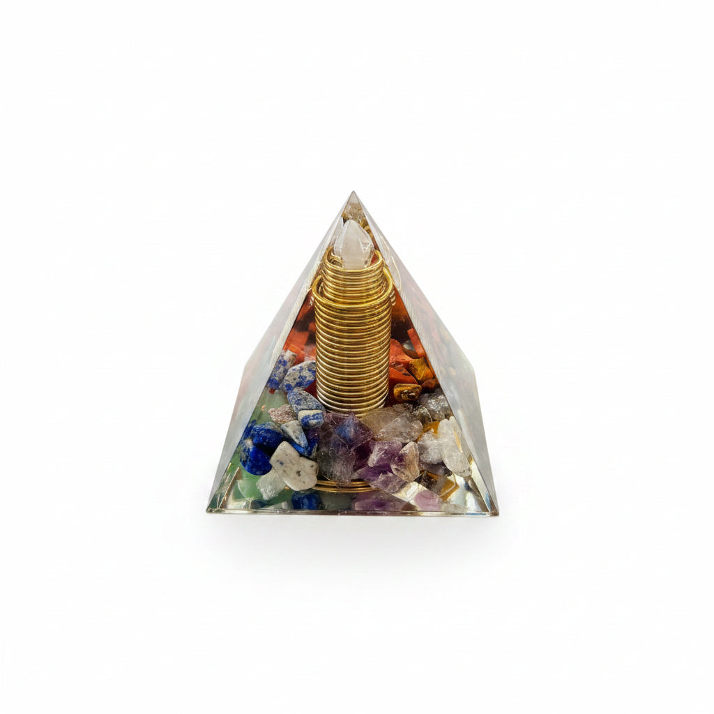 50mm Chakra Chips with Clear Quartz DT Resin Pyramid