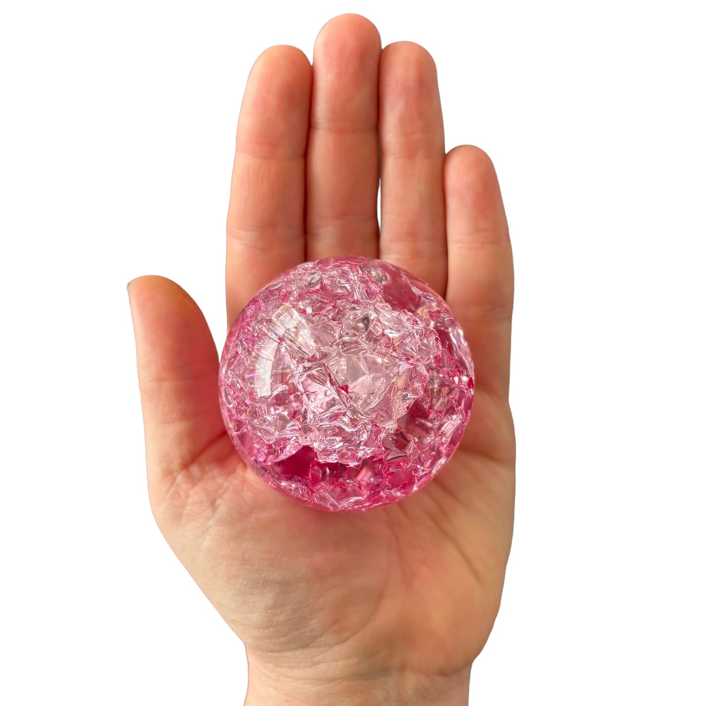 60mm Pink Crackle Glass Sphere