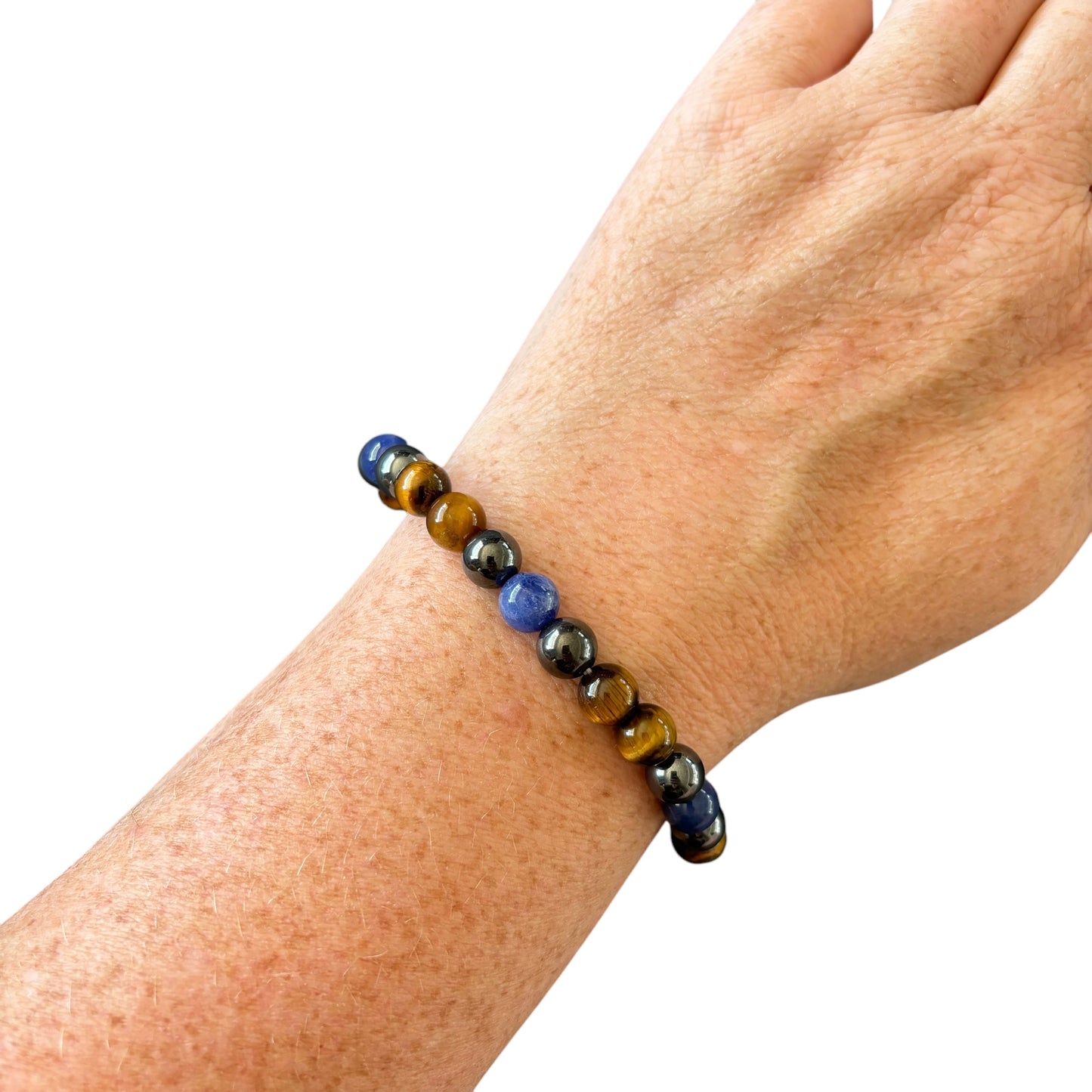 8mm Sodalite, Tiger Eye & Hematite Bracelet-Bigger fit