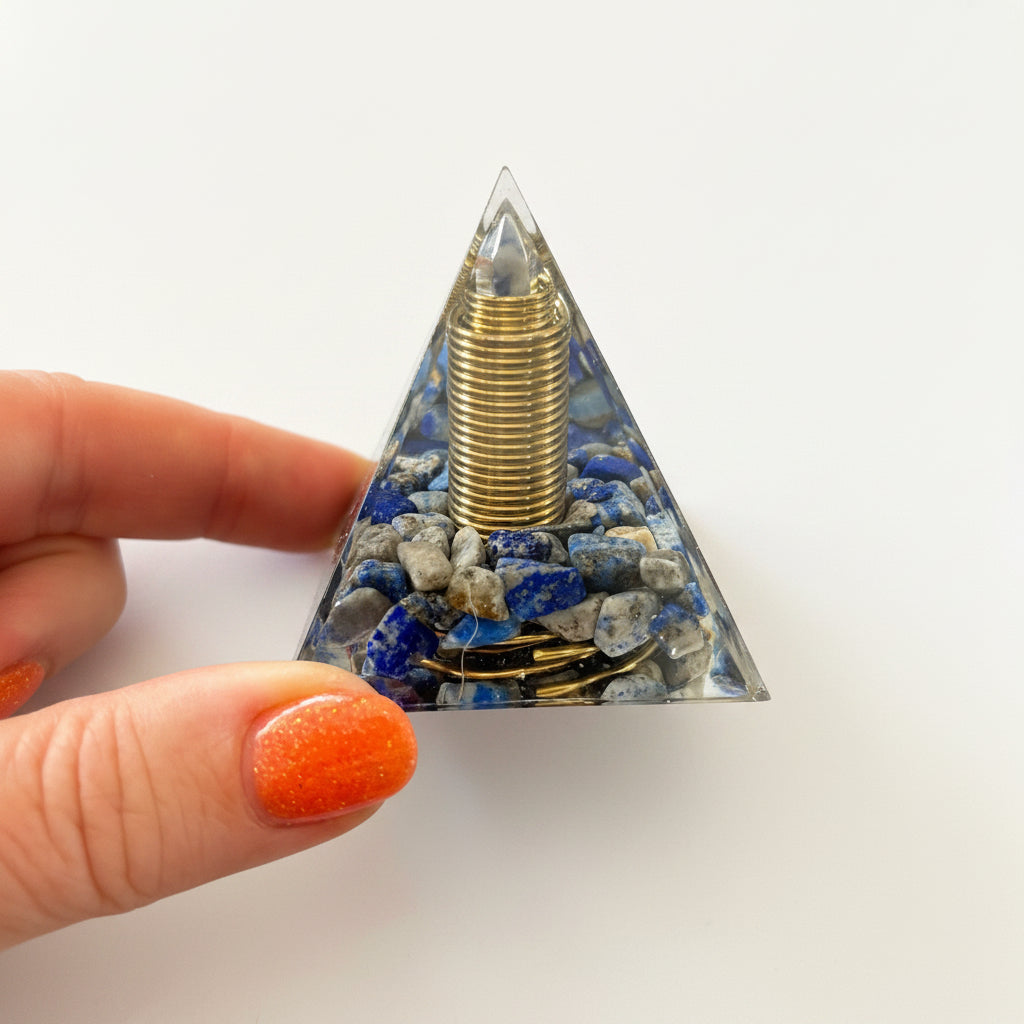 50mm Lapis Lazuli Chips with Gold Coil & Sodalite DT Resin Pyramid