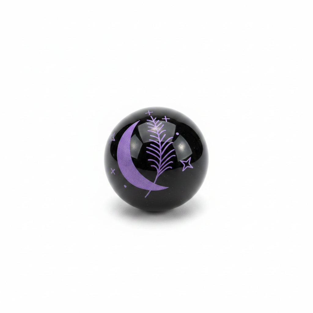 48mm Black Obsidian Purple Moon & Feather Sphere