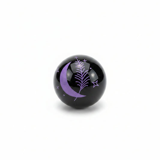 48mm Black Obsidian Purple Moon & Feather Sphere