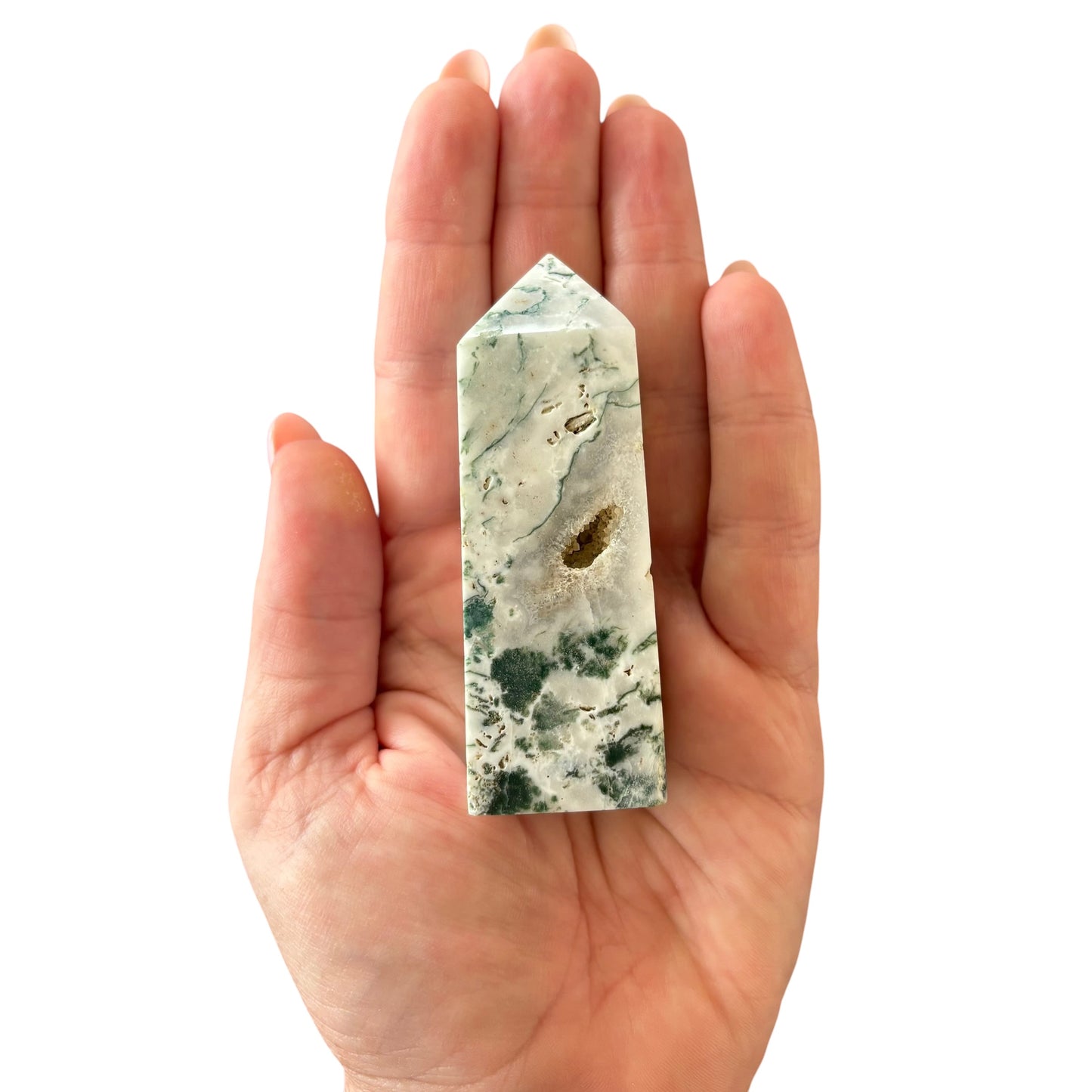 81mm Moss Agate with Druzy Point