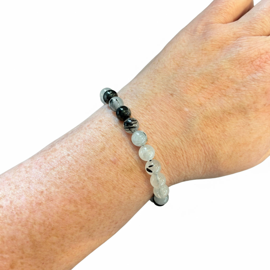 8mm Black Tourmaline in Quartz Bracelet