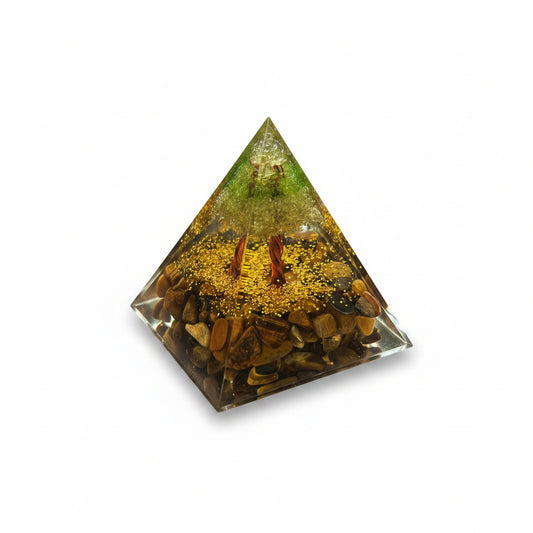 50mm Tiger Eye Chips with Peridot Tree Resin Pyramid