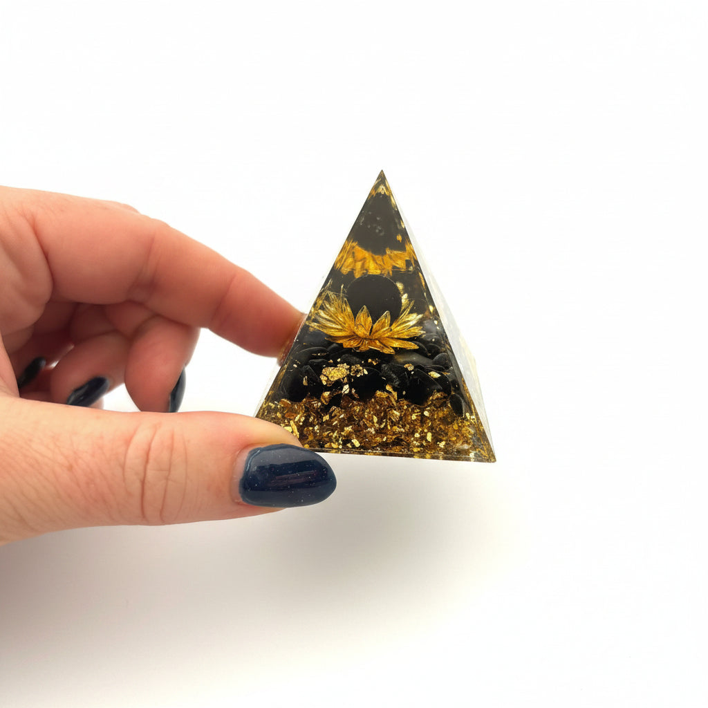 Black Obsidian Gold Flower 4 Pyramid