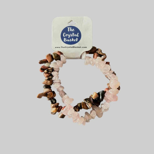 Rose Quartz & Rhodonite Chip Bracelets 2P