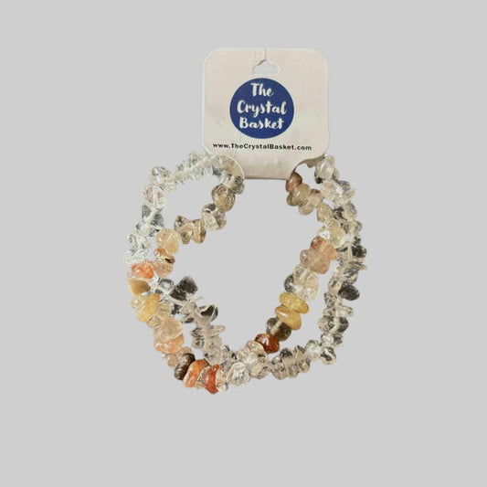Clear Quartz & Rutile Quartz Chip Bracele