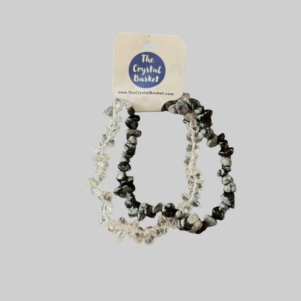 Snowflake Obsidian & Clear Quartz Chip Bracelet 2 pack